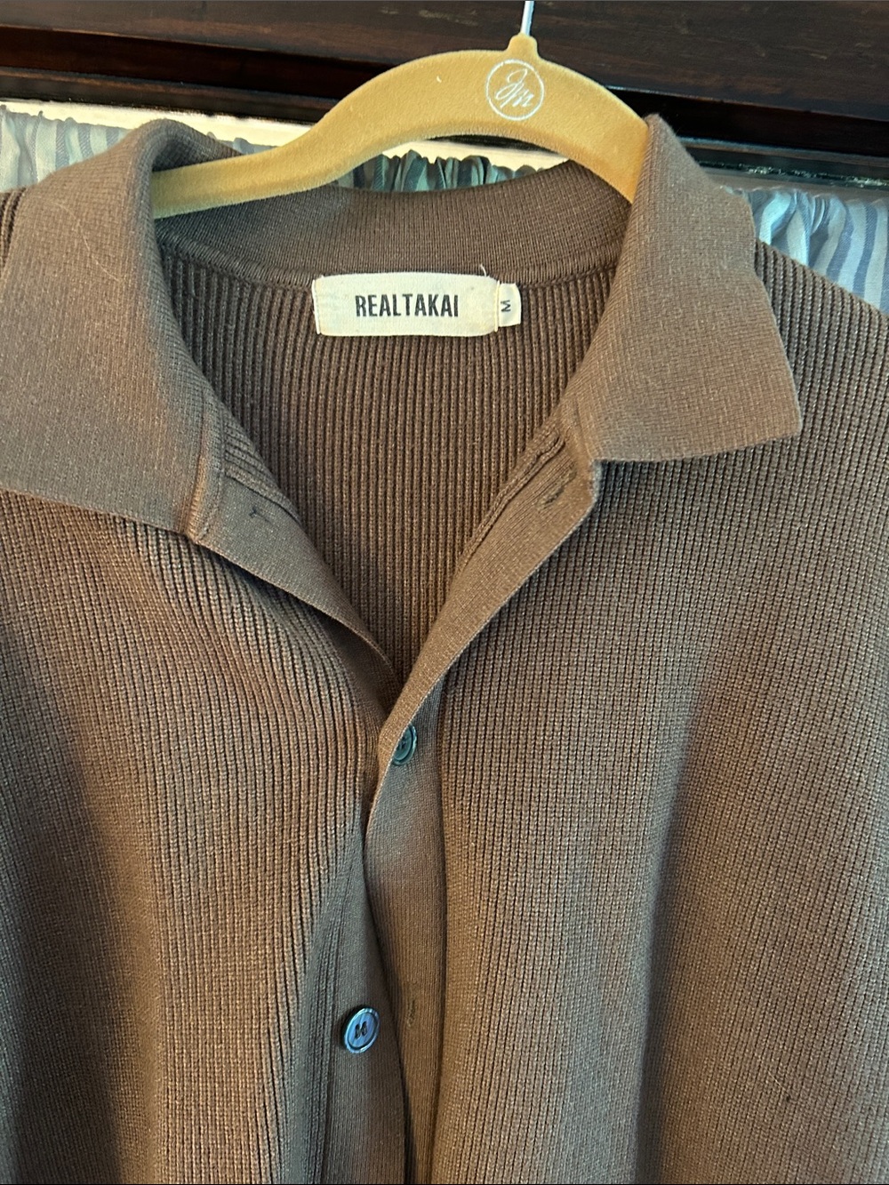 Brown Ribbed Collared Button-Front Cardigan - Picture 2 of 6